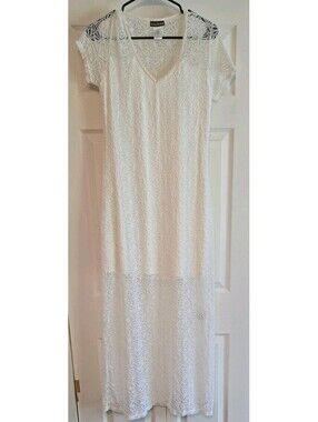 Tommy Bahama Floral Open Knit Maxi lace Dress White Coastal Beach Vacation Sz M